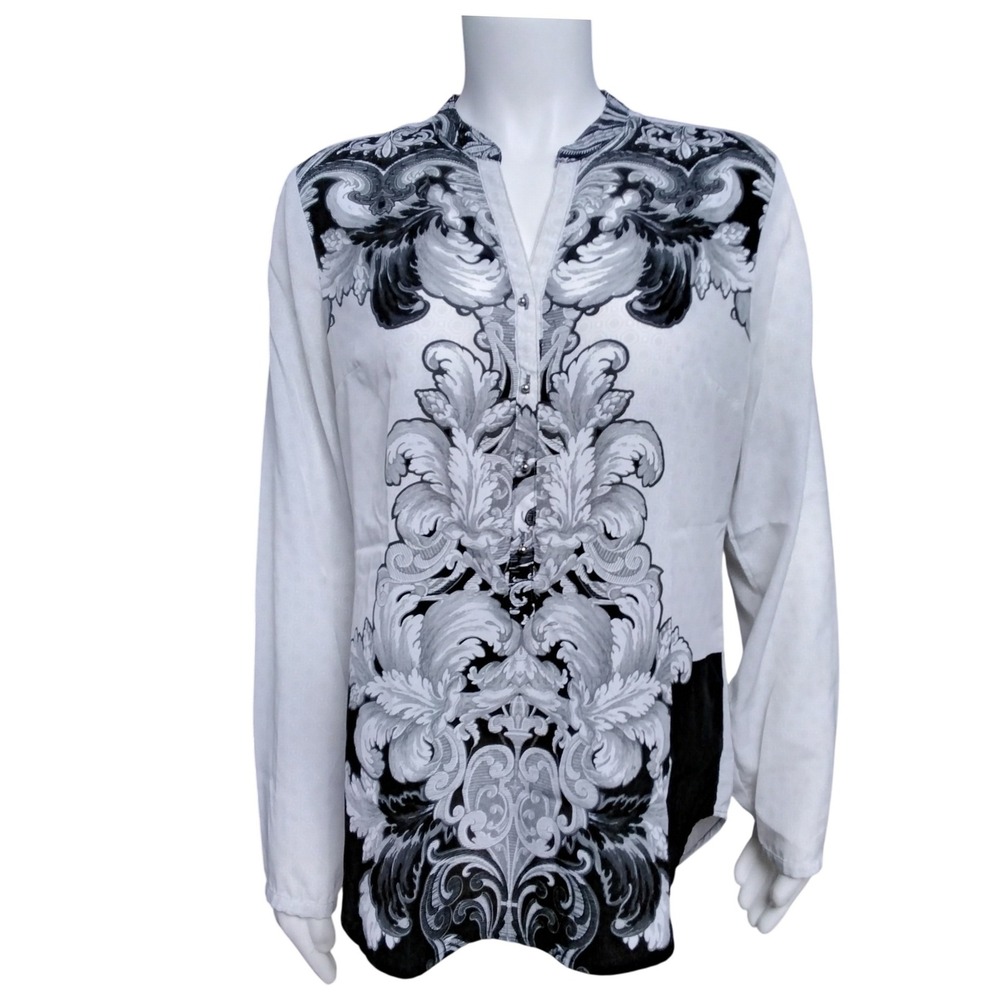 New York & Company Womens Black White Long Sleeves Top Size Medium